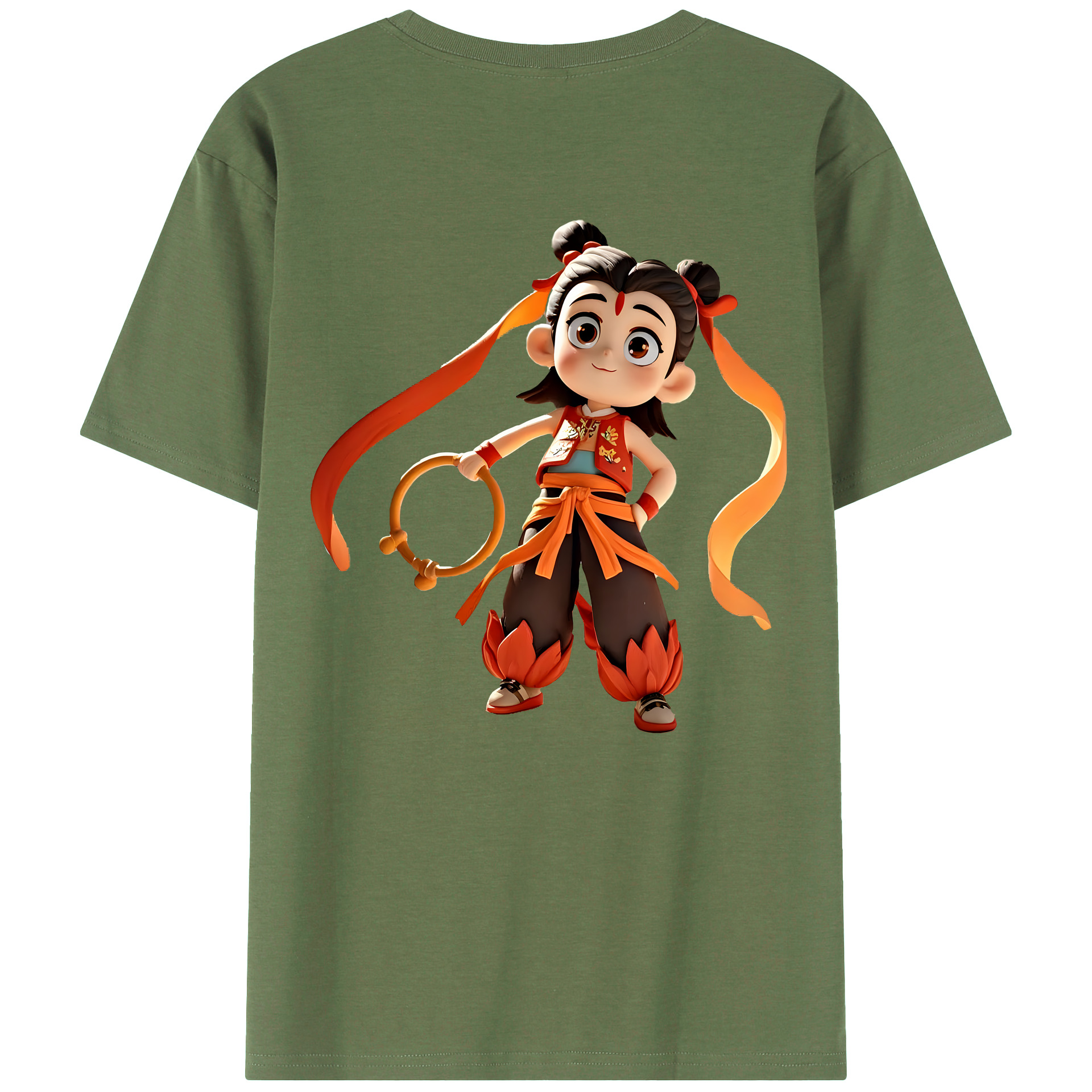 （画像用） Ne Zha 2 ナタ 魔童の大暴れ 綿100％ メンズ半袖Tシャツ（バックプリント） 通気性